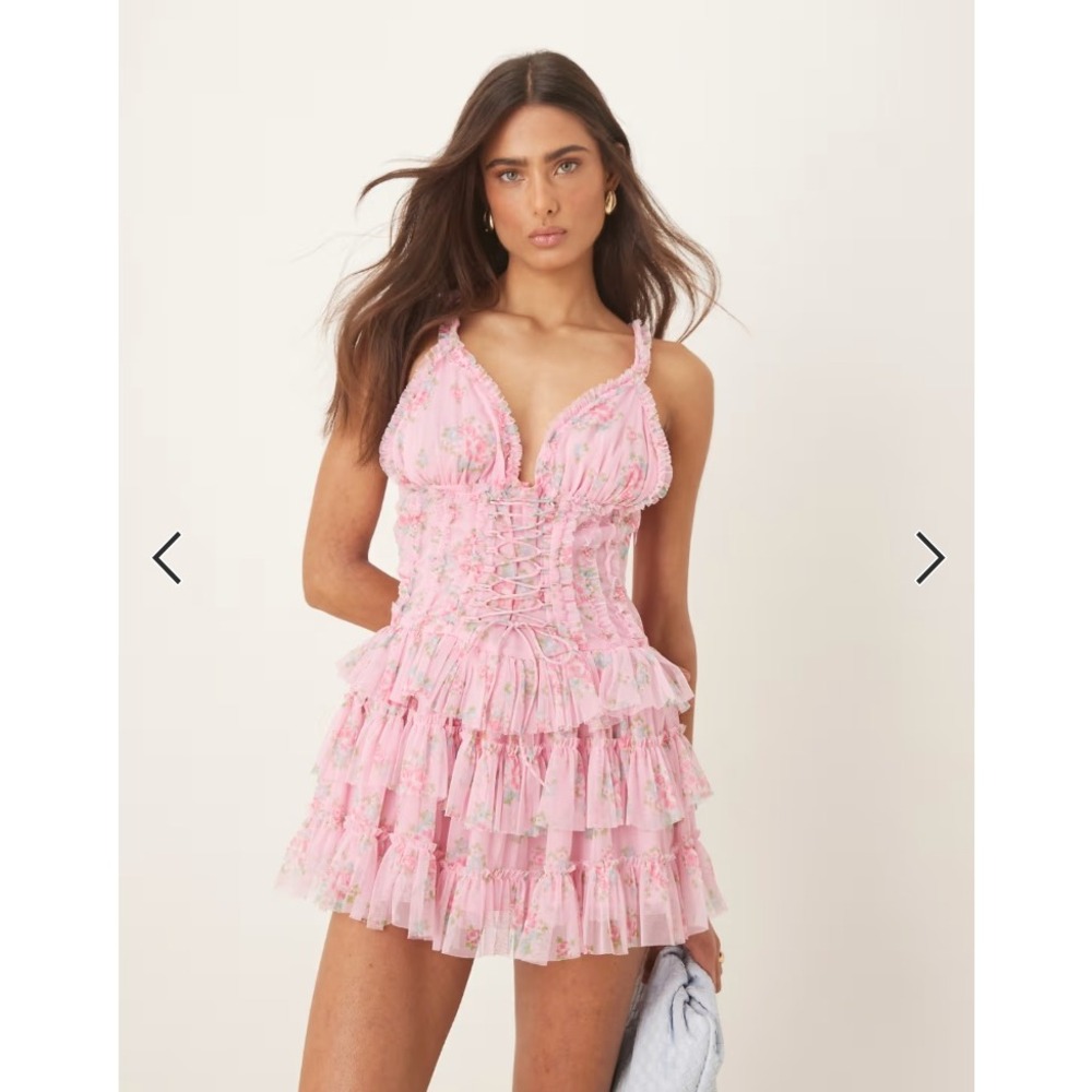 NWT Amy Jane London Coquette Iris Tulle Frill Corset Mini Dress Pink Small